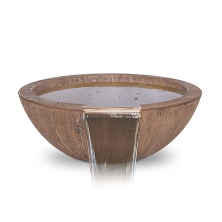 The Outdoor Plus 27 Round Sedona Water Bowl - Wood Grain GFRC Concrete - Oak - OPT-27RWGWO-OAK